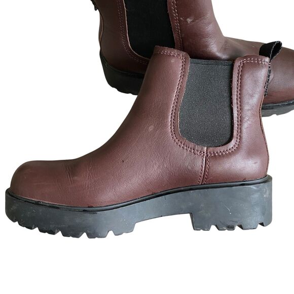 UGG Markstrum Chelsea Boots Women 8 Burgundy Leather Chunky Platform Waterproof - Picture 2 of 5